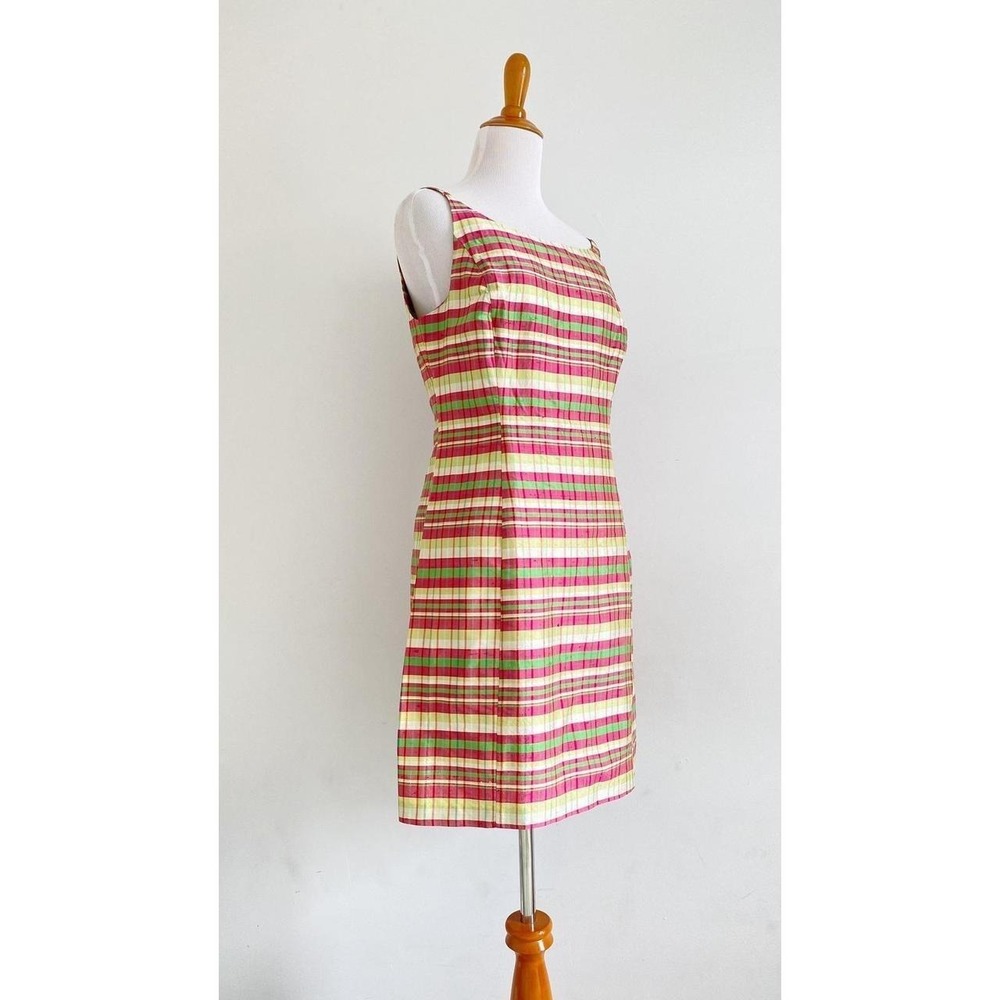 Vintage 90s Y2K Esprit Silk Slip Mini Dress Pastel Madras Plaid Print Retro Prep - Picture 3 of 8